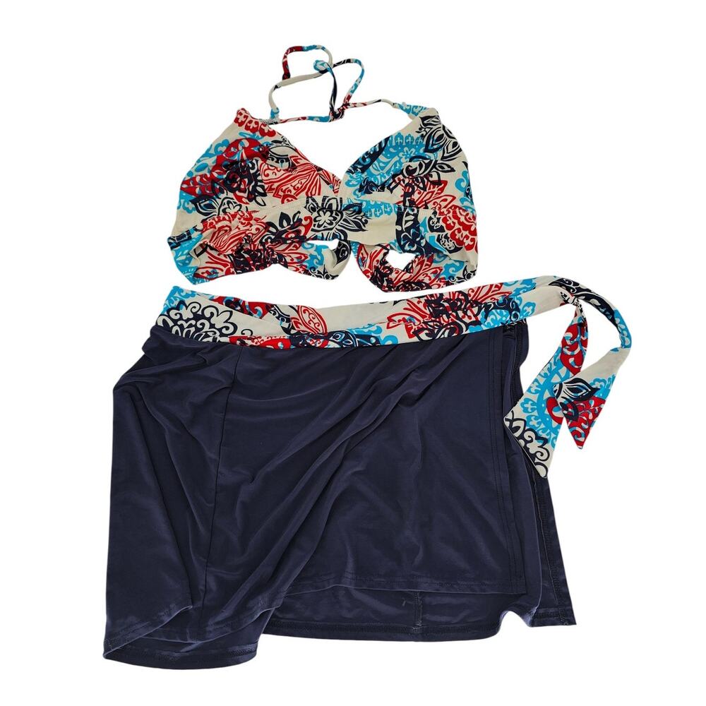 Vintage Y2K Body I.D. Womens Sz M Bikini Top and Coverup Red White Blue Floral
